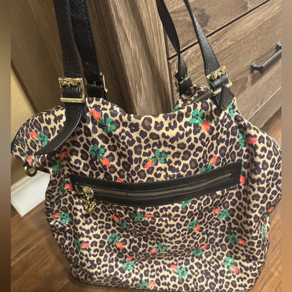 Betsey Johnson vintage leopard print with rose buds tote bag